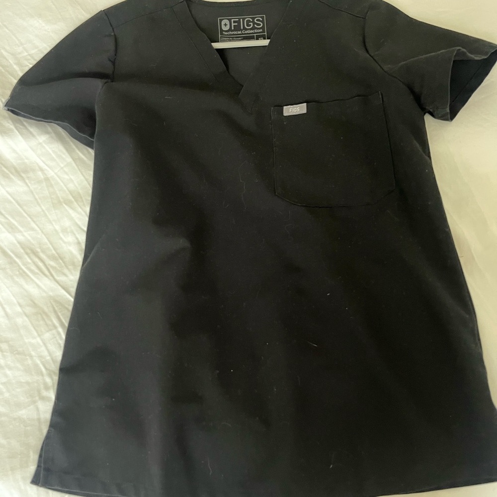 Figs Black Crew Neck Top